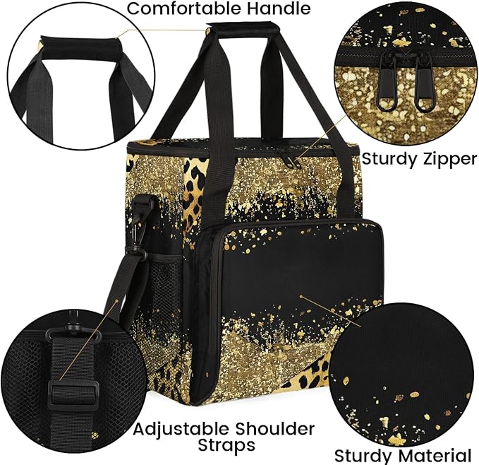 Brown Leopard Cheetah Coffee Maker Carring Bag, Large Insulated Storage - Image 7