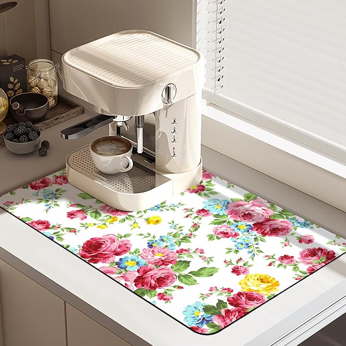 Coffee Mat - Flower Absorbent Drying Mat Waterproof Protects Kitchen - Maker by Vehcimbev
