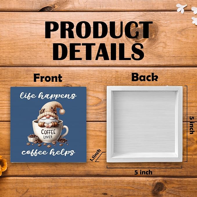 Rustic Coffee Gnomes Blue Wood Box Sign Desk Decor, Drink Lovers Gift Life - Image 7