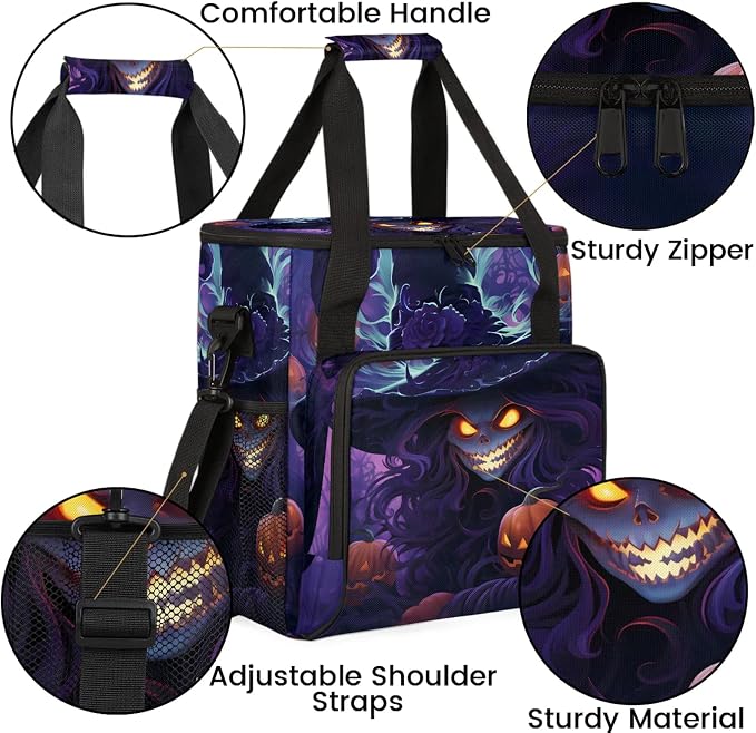 Halloween Witch Pumpkin Skull Coffee Maker Carring Bag, Large Insulated Storage - Image 6