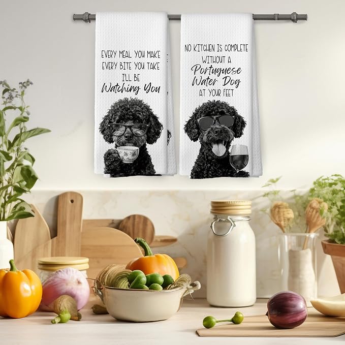 Portuguese Water Dog Kitchen Towels Set of 2, Dog Kitchen Accessories, Bar Decor - Image 4