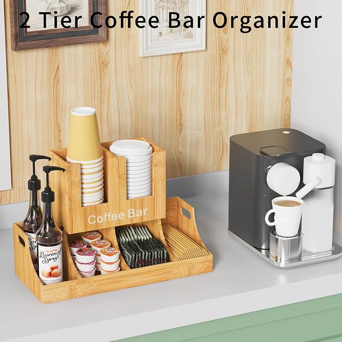 Coffee Station Organizer, Bamboo Coffee Bar Organizer - Image 2