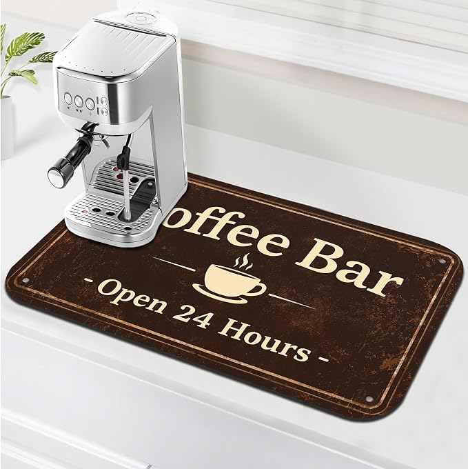 Vintage Coffee Bar Coffee Drying Mat 12" x 19", Absorbent Quick-Dry Mat by Yovirinto