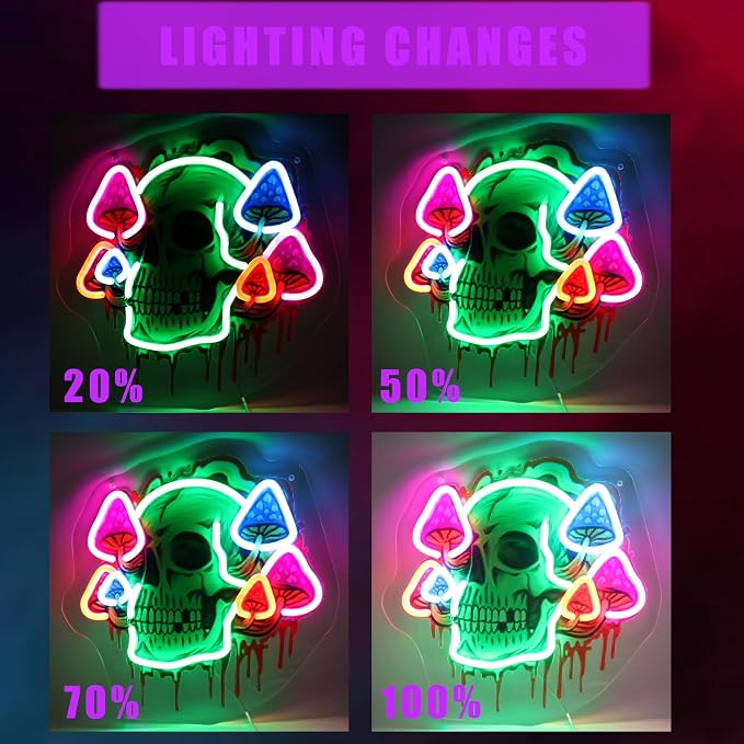 Mushroom Skull Neon Sign with Printed Backboard, LED Neon Wall Art with - Image 3