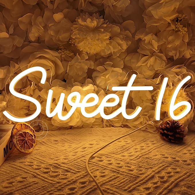 SYLHOME Sweet 16 LED Neon Light Sign Sweet Girls Adults Bedroom Happy 16th - Image 2
