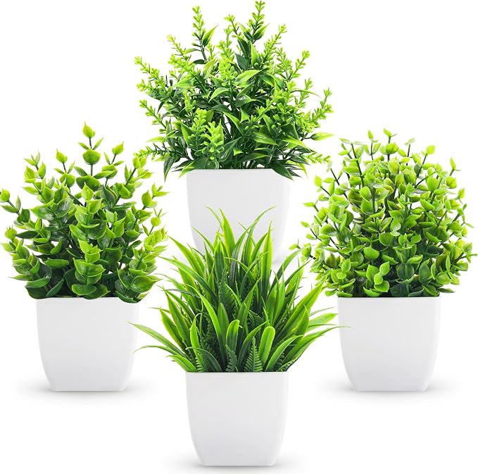 Der Rose 4 Pack Fake Plants Small Artificial Mini Faux Plants Indoor by DerRose