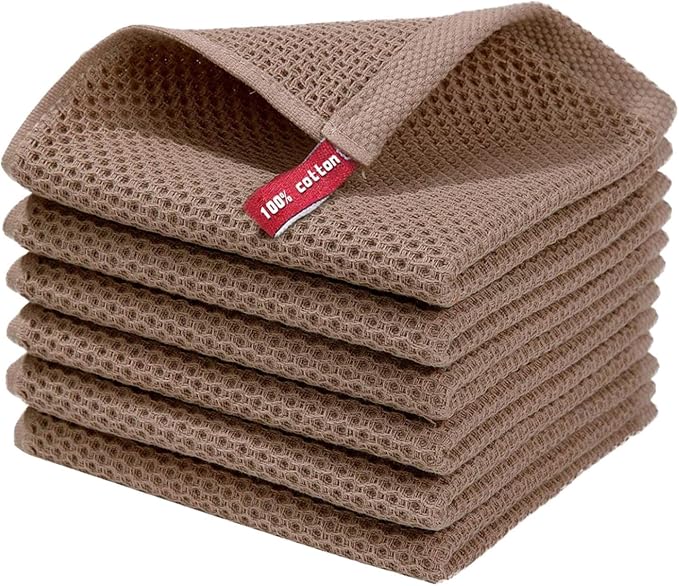 Microfiber Cleaning Cloth, 6 Pack Waffle Weave 100% Cotton Reusable Absorbent by Unknown