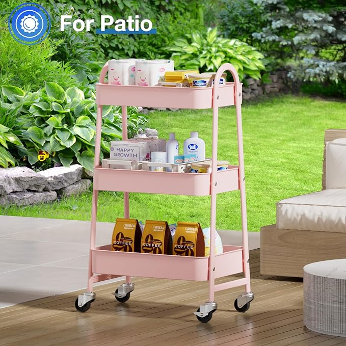 OLIXIS Metal Utility Cart, Mobile Rolling Storage Shelf - Image 7