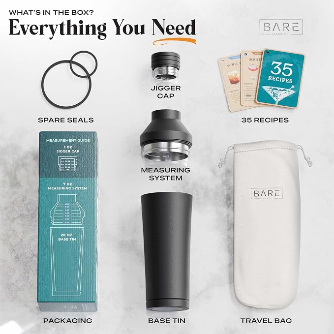 BARE BARREL Insulated Cocktail Shaker Set | Double Wall Stainless Steel | - Image 6