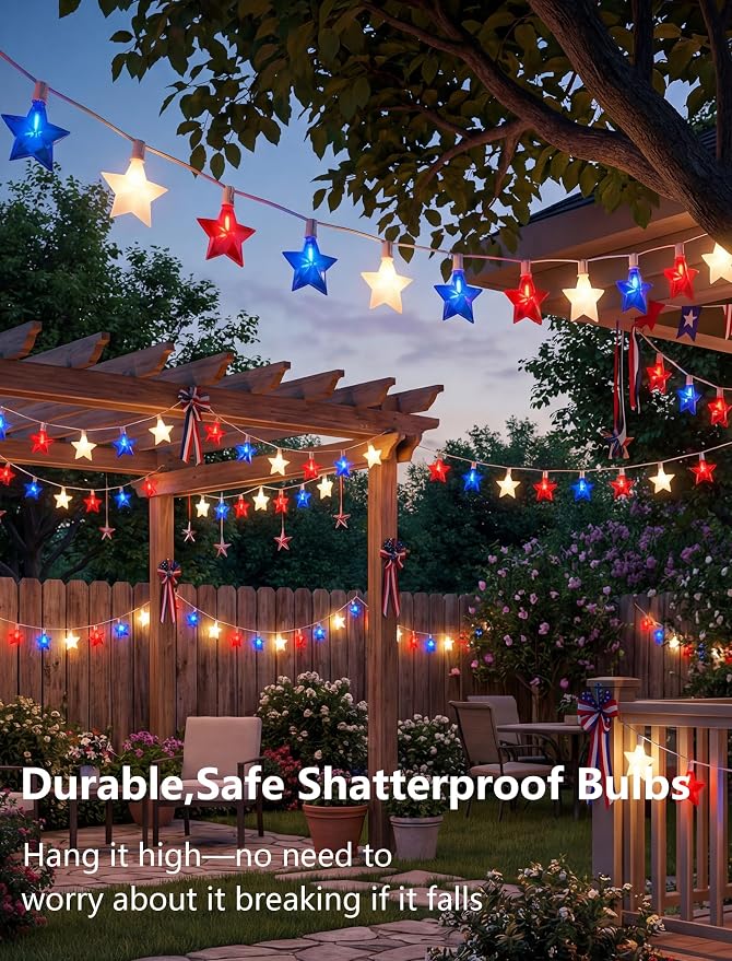 10.5FT Red White and Blue Star String Lights, 10 LED Star Patriotic Lights - Image 7