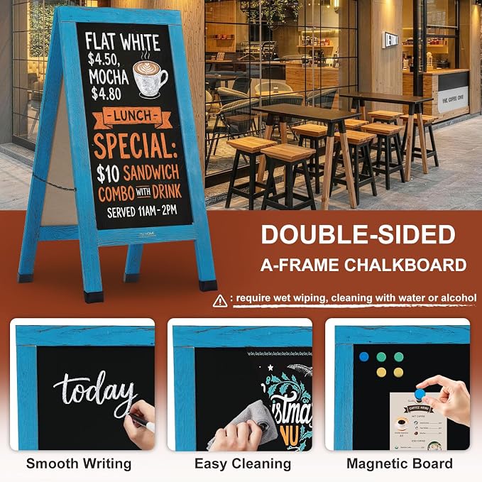 Wood Magnetic A-Frame Chalkboard Signs, Double-Sided Sidewalk Blackboard - Image 5