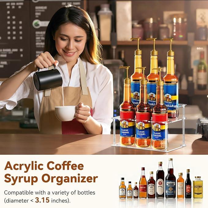 Nuovoware Acrylic Coffee Syrup Organizer, 2-Tier 6 Bottles Bar Organizer - Image 6