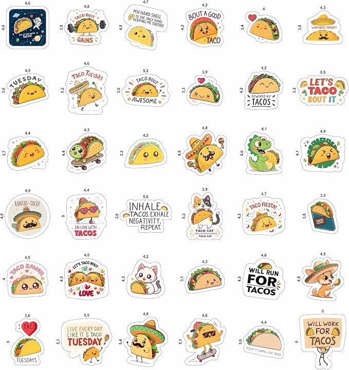 100Pcs Taco Stickers for Adults Vinyl - Image 3