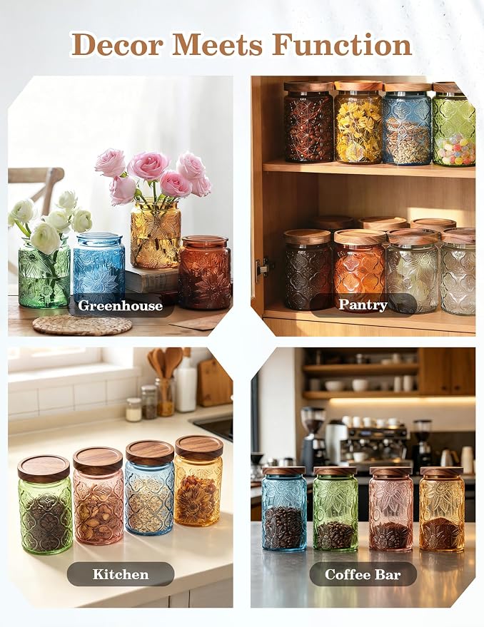 Glass Jars with Airtight Wood Lids – 4 PC 24 OZ Vintage Storage Canisters Set - Image 5
