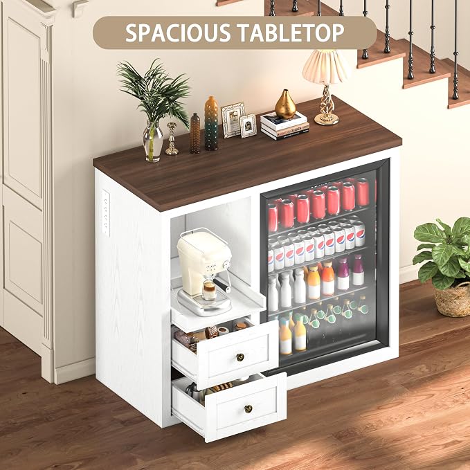 47.2" Coffee Bar Cabinet with Fridge Space, Farmhouse Mini Fridge Cabinet with - Image 5