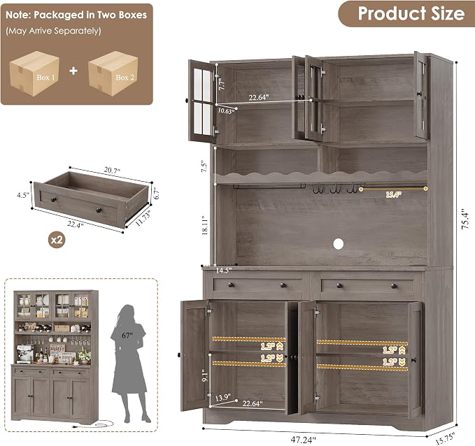 HOSTACK 75.4" Tall Kitchen Pantry Cabinet - Image 3
