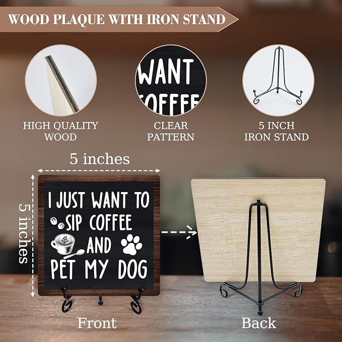 Coffee Sign Desk Decor, I Just Want To Sip Coffee And Pet My Dog Sign - Image 2