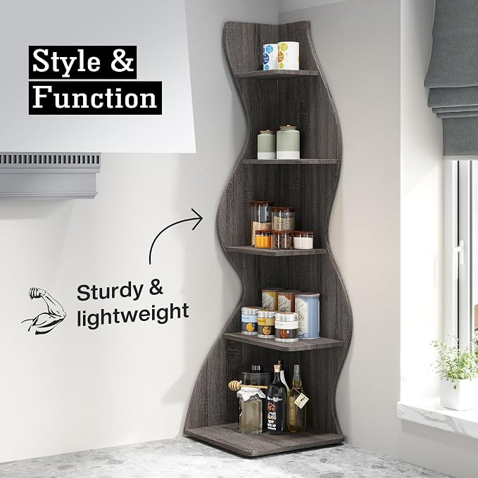 Tribesigns Corner Shelf, Modern 5-Tier Wall Corner Bookshelf, Stylish Corner - Image 5