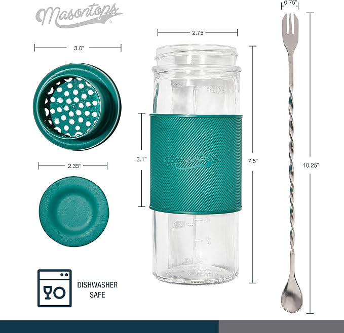 Masontops Cocktail Shaker Set – Glass Mason Jar Drink Shaker – 4 PC Set - Image 6