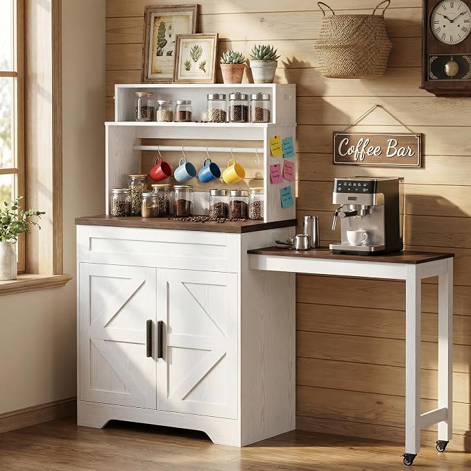 LIKIMIO 57" Farmhouse Coffee Bar Cabinet - Image 9