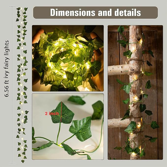 Vine with Fairy Lights, 2 Pack 40LEDs Vine Lights Green Ivy Vines String Lights - Image 6