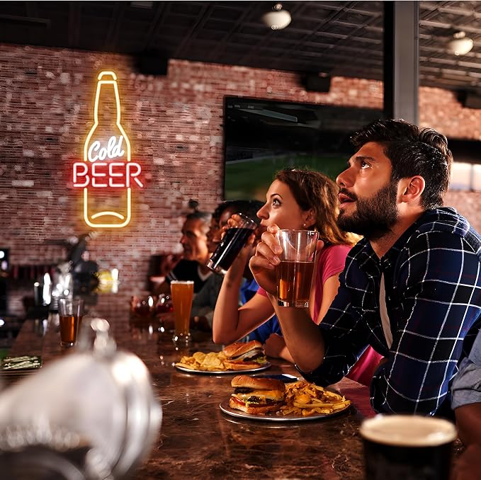 Kavaas Cold Beer Neon Sign 16.5" x 7.5", Beer Bottle Shaped LED Sign - Image 5