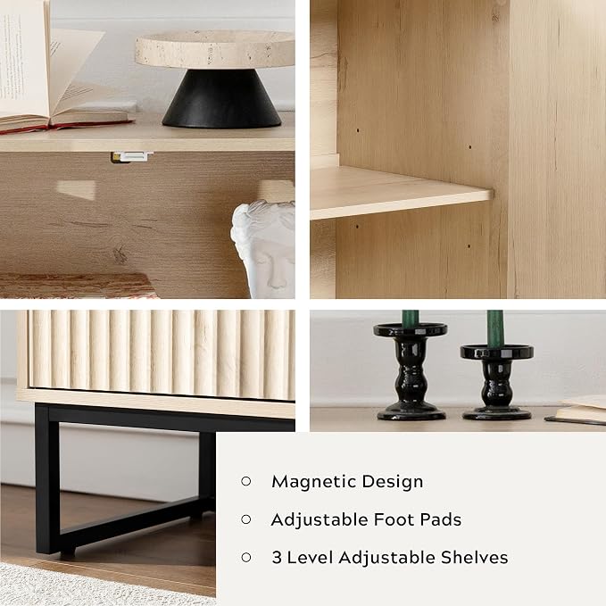 Fluted Storage Cabinet with 4 Doors, Light Oak - Image 6