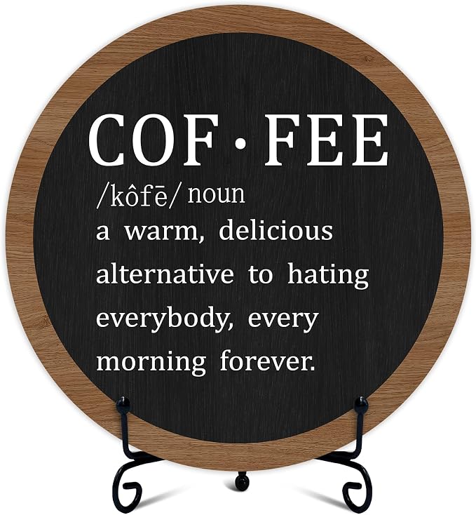 Coffee Bar Decor Sign, Rustic Coffee Station Wooden Round Sign by Unknown