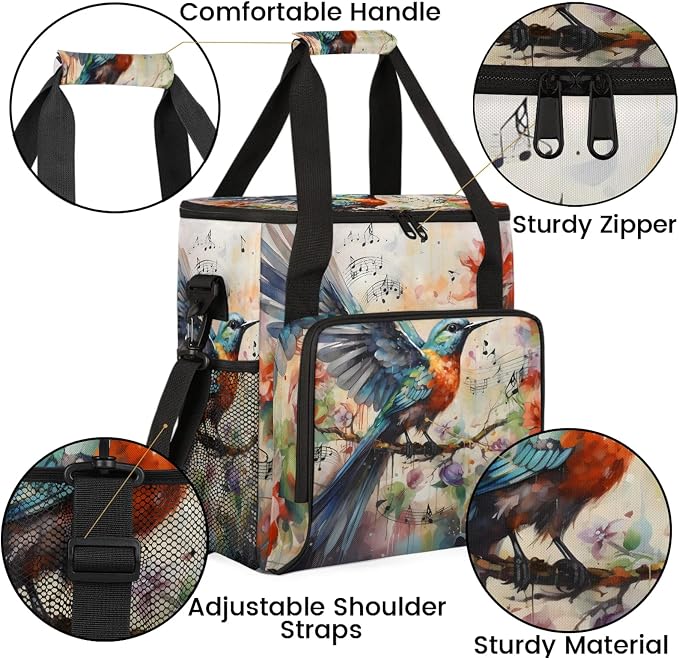 Hummingbird Flower Coffee Maker Carring Bag, Large Insulated Storage Organizer - Image 6