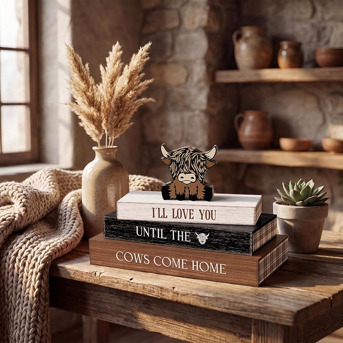 Amyhill 4 Pcs Highland Cow Table Decorations, Rustic Wooden Highland Cow - Image 8