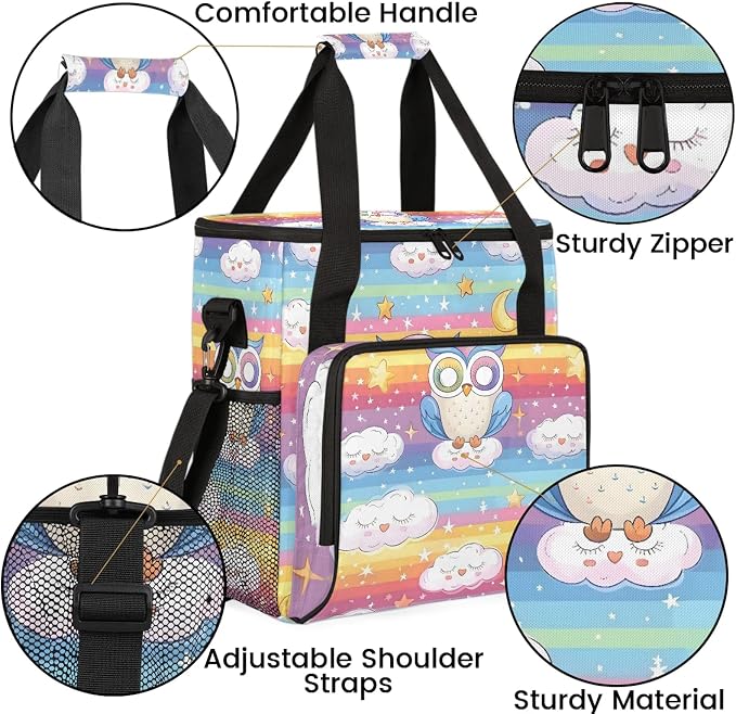 Owl Rainbow Coffee Maker Carring Bag, Large Insulated Storage Organizer Case - Image 6