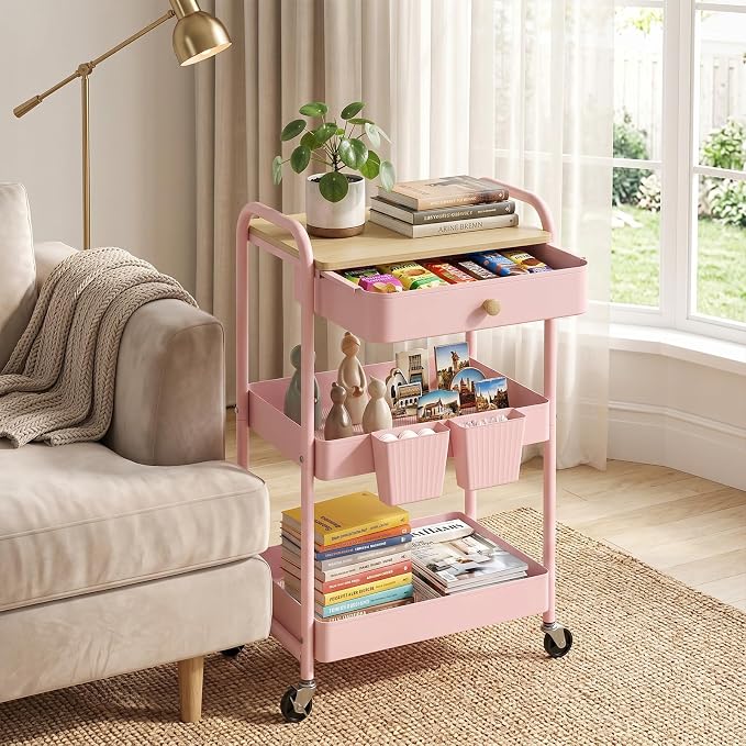 danpinera Rolling Cart with Drawers, Storage Cartwith Locked Wheels, Hooks & - Image 5