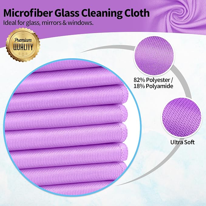 Microfiber Cleaning Cloth, 12 Pack Window Glasses Cleaning Cloth, Reusable - Image 2