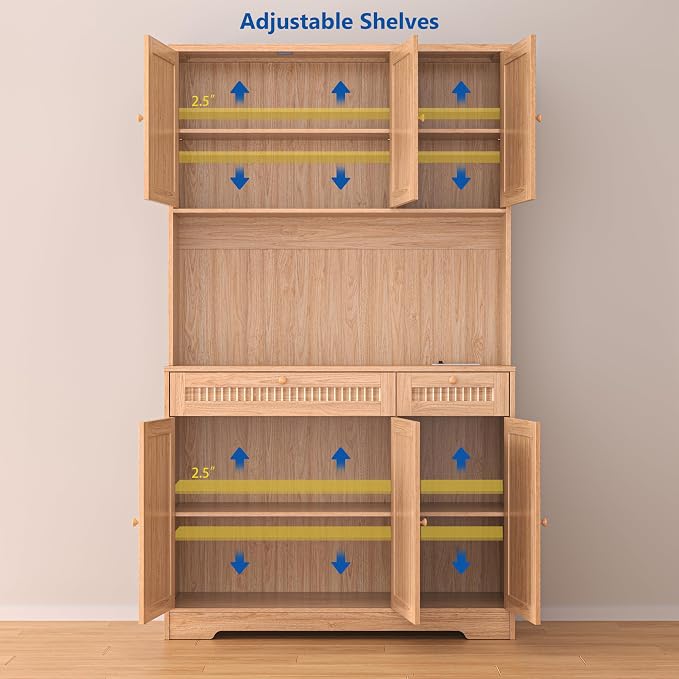 Pantry Storage Cabinet with Charging Station, Kitchen Storage with Adjustable - Image 8
