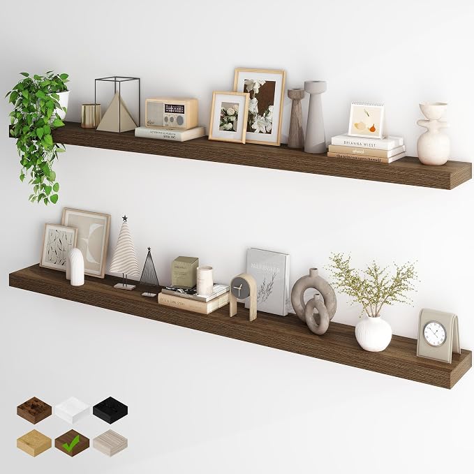 Fun Memories 72 Inch Floating Shelves, Wall Mounted Rustic Wood Floating Shelf by FunMemories