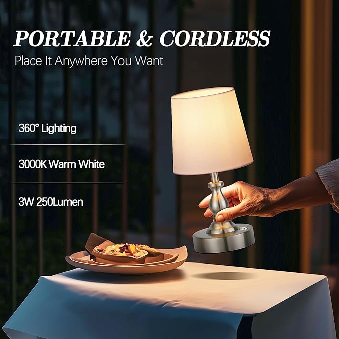 PARTPHONER Mini Cordless LED Table Lamp, 5200mAh Rechargeable Battery Operated - Image 4