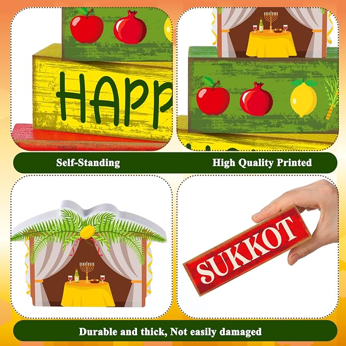 Yuntau 4 Pcs Happy Sukkot Table Decorations Sukkot Centerpieces - Image 6
