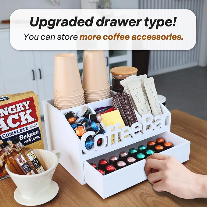 Coffee Bar Organizer Countertop, Wood Coffee Station - Image 2