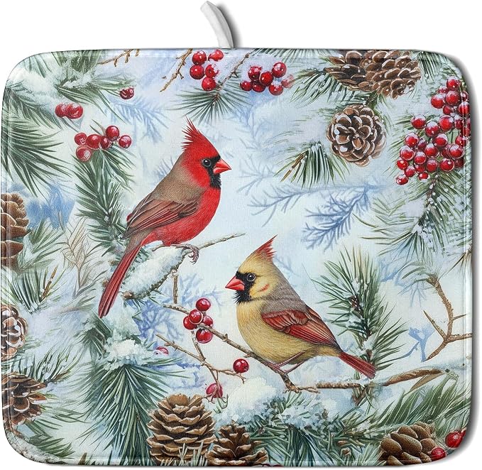Winter Birds Dish Drying Mats 16x18 Inch by Kawani