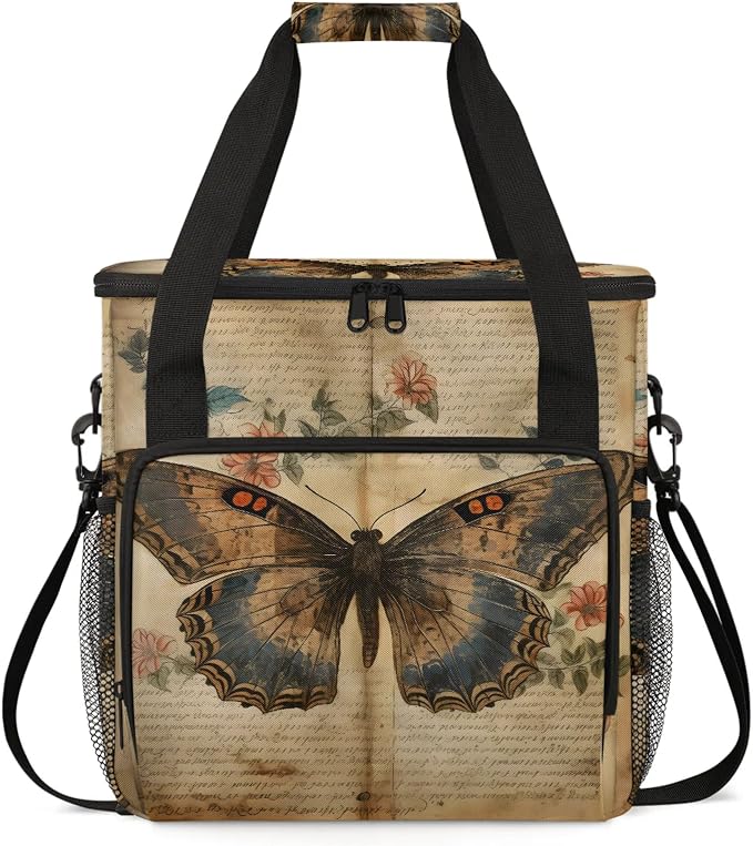 Vintage Books Butterfly Coffee Maker Carring Bag, Large Insulated Storage by Home