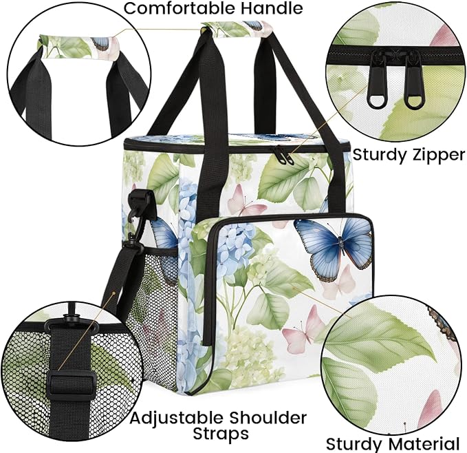 Hydrangea Butterfly Coffee Maker Carring Bag, Large Insulated Storage Organizer - Image 6