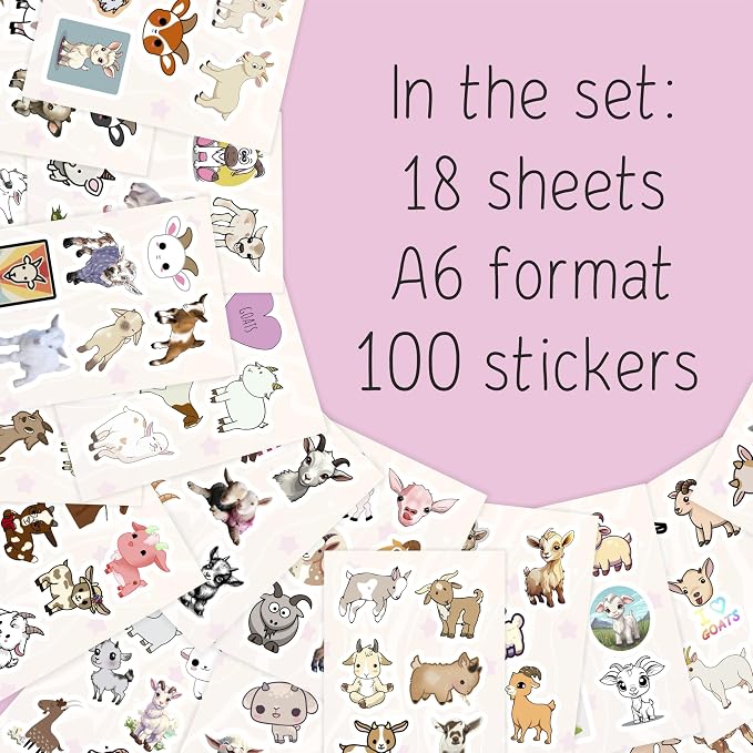 100Pcs Cute Goat Stickers for Water Bottle and Laptop - Image 2