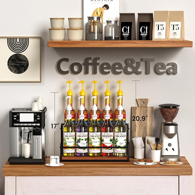 THYGIFTREE Coffee Syrup Rack Organizer 2-Tier 10 Syrup Bottles Holder Stand - Image 2