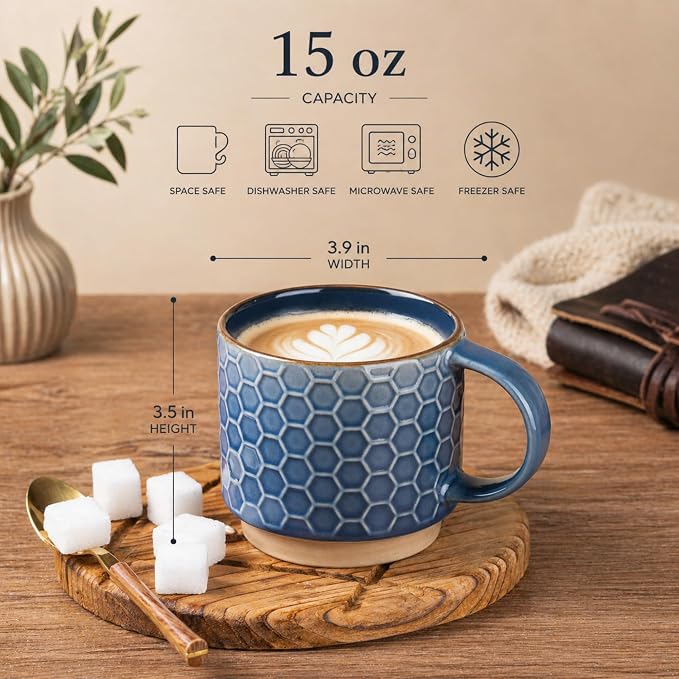 GBhome 15OZ Stackable Coffee Mugs, Ceramic Coffee Cups - Image 3