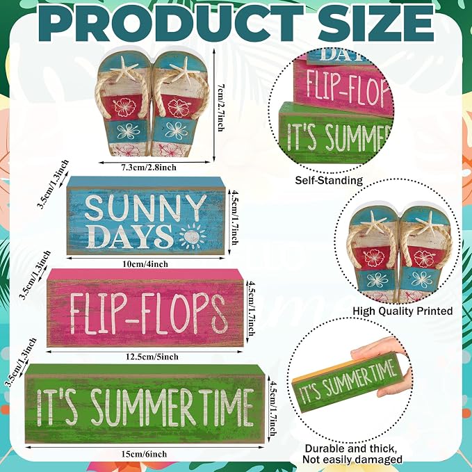Lineshading 4 Pcs Summer Table Decorations Wooden Flip-flop Stacked Block Decor - Image 4