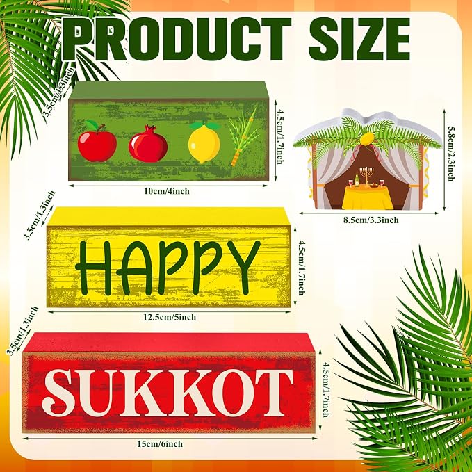 Yuntau 4 Pcs Happy Sukkot Table Decorations Sukkot Centerpieces - Image 3