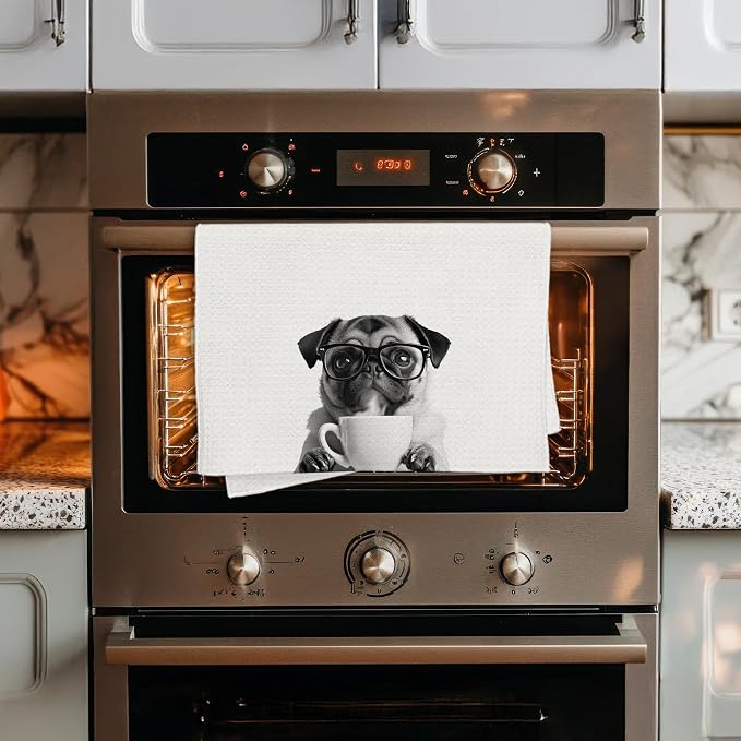 Funny Pug Decor Coffee Kitchen Towels Gift, Pug Dog Gifts, Coffee Gifts - Image 4
