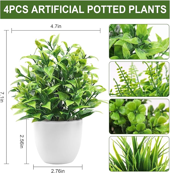 Der Rose 4 Pack Small Fake Plants in Pots, Faux Plants Indoor - Image 2