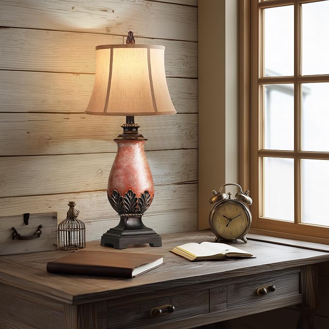 Hamucd 27" Set of 2 Tall Farmhouse Rustic Table Lamps - Image 3