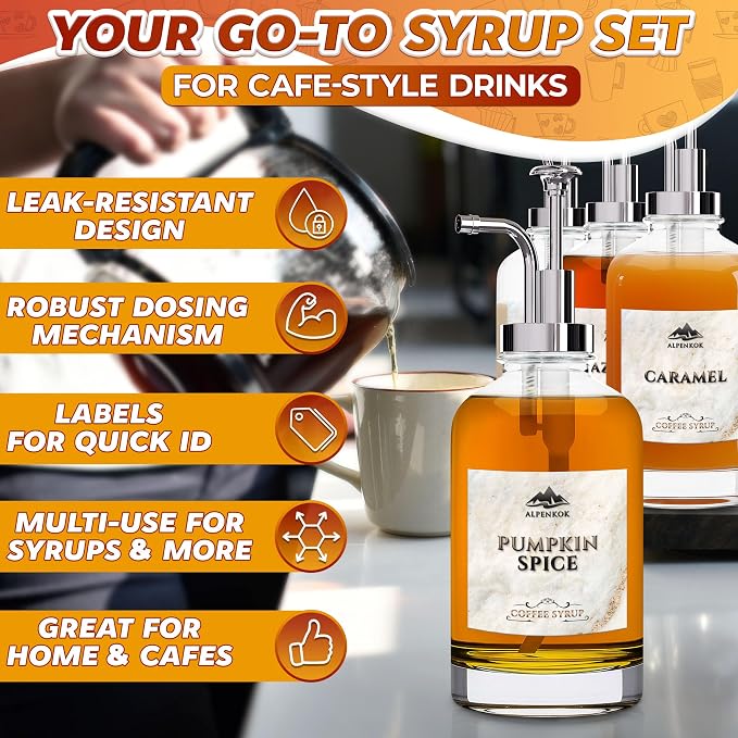 Set of 4 Glass Syrup Bottle - Image 4